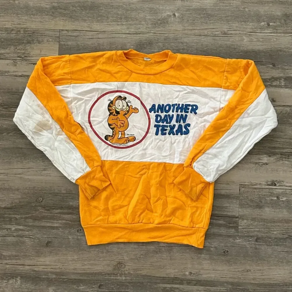 Vintage 70s Garfield Another Day In Texas Sweatshirt Size S ADULT